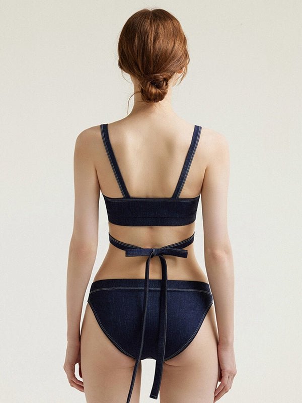 Sexy Faux Denim 3-Pieces Bikini Set