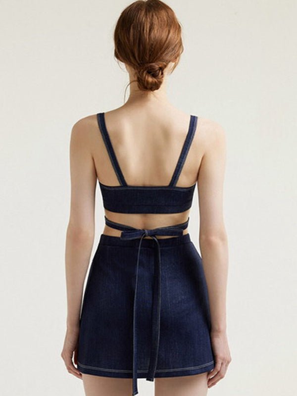 Sexy Faux Denim 3-Pieces Bikini Set