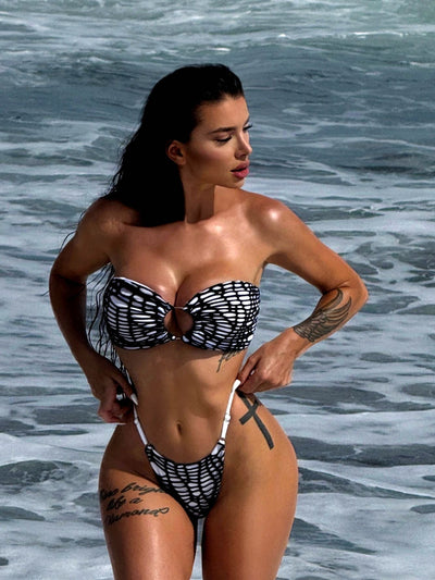 Sexy Fishnet Contrast Color Bikini Set