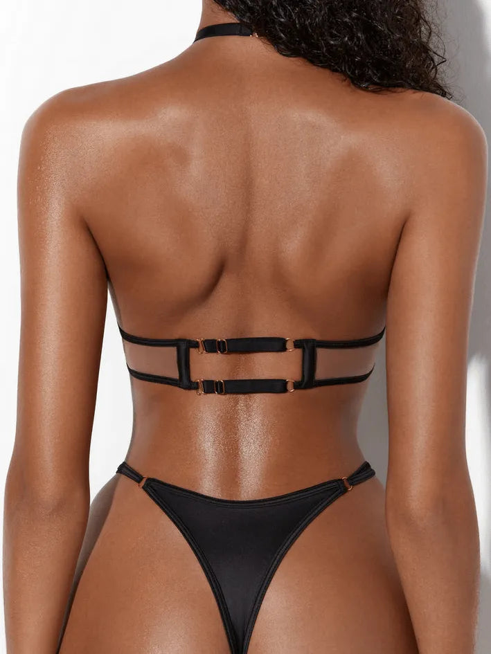 Sexy Mesh Halter Adjustable Strap Beach Bikini Set