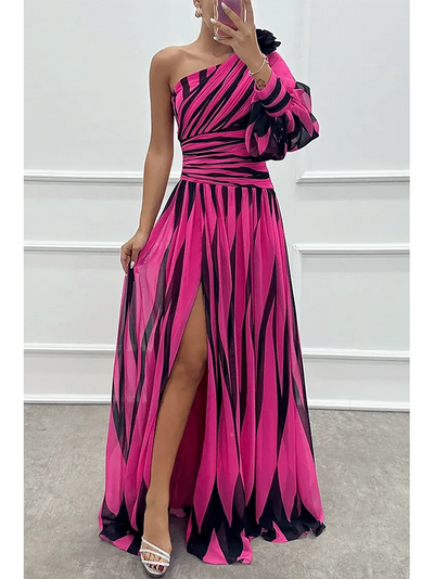 Shiloh - Elegant Striped One Shoulder Maxi Dress