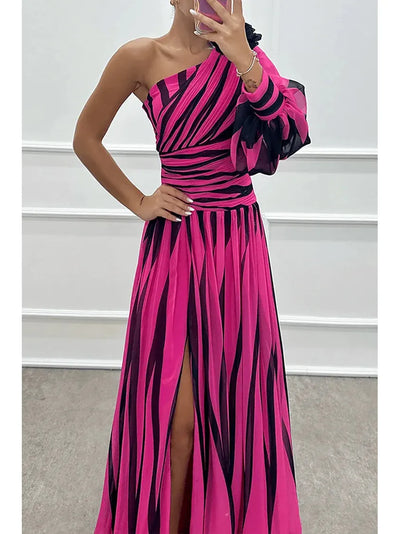 Shiloh - Elegant Striped One Shoulder Maxi Dress