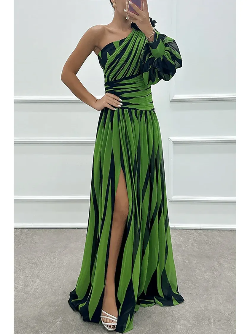 Shiloh - Elegant Striped One Shoulder Maxi Dress