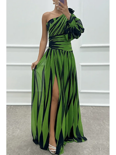 Shiloh - Elegant Striped One Shoulder Maxi Dress